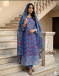 Azure Bloom Stitched 3-Piece Floral Ensemble