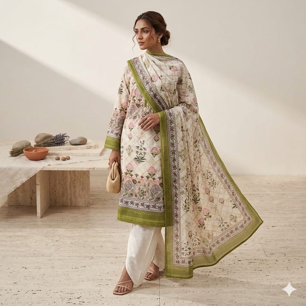 Floral Harmony Unstitched 3-Piece Suite