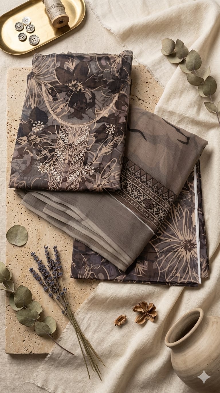 Ethereal Charcoal – Embroidered 3-Piece Printed Lawn Suit