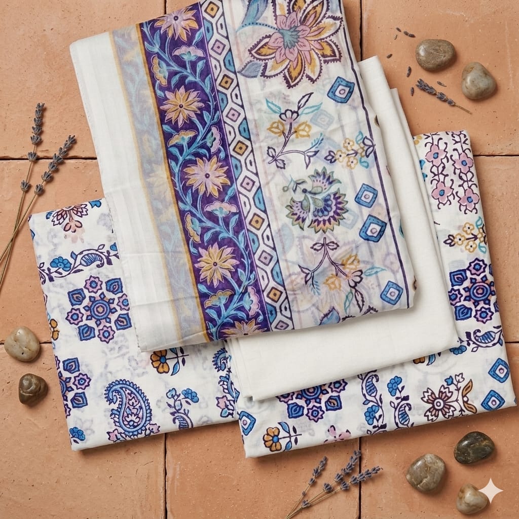 Indigo Elegance: Floral & Paisley Print 3-Piece Lawn Suit 🌸