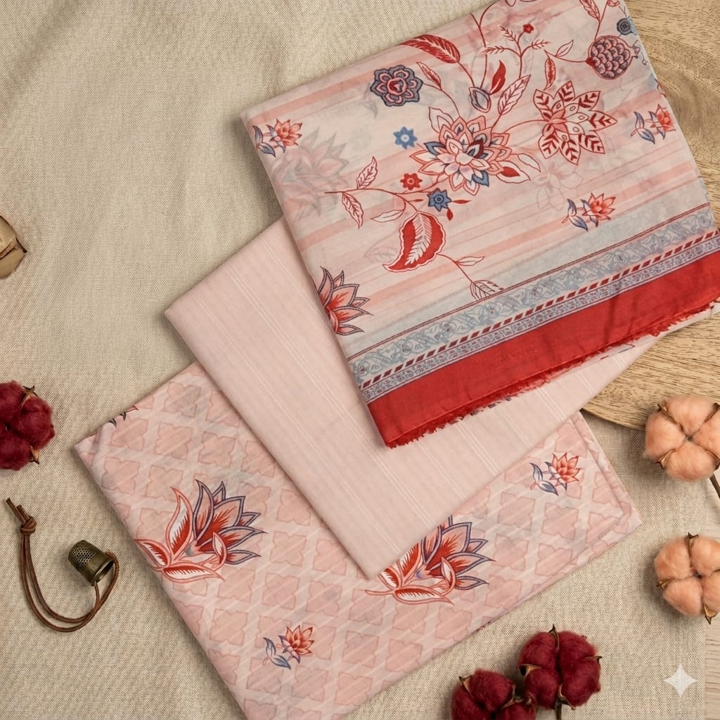 Blush Bloom Unstitched Lawn Suit – Elegant 3 Piece Collection