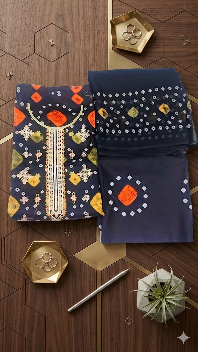 Midnight Bandhani – Embroidered 3-Piece Ethnic Suite