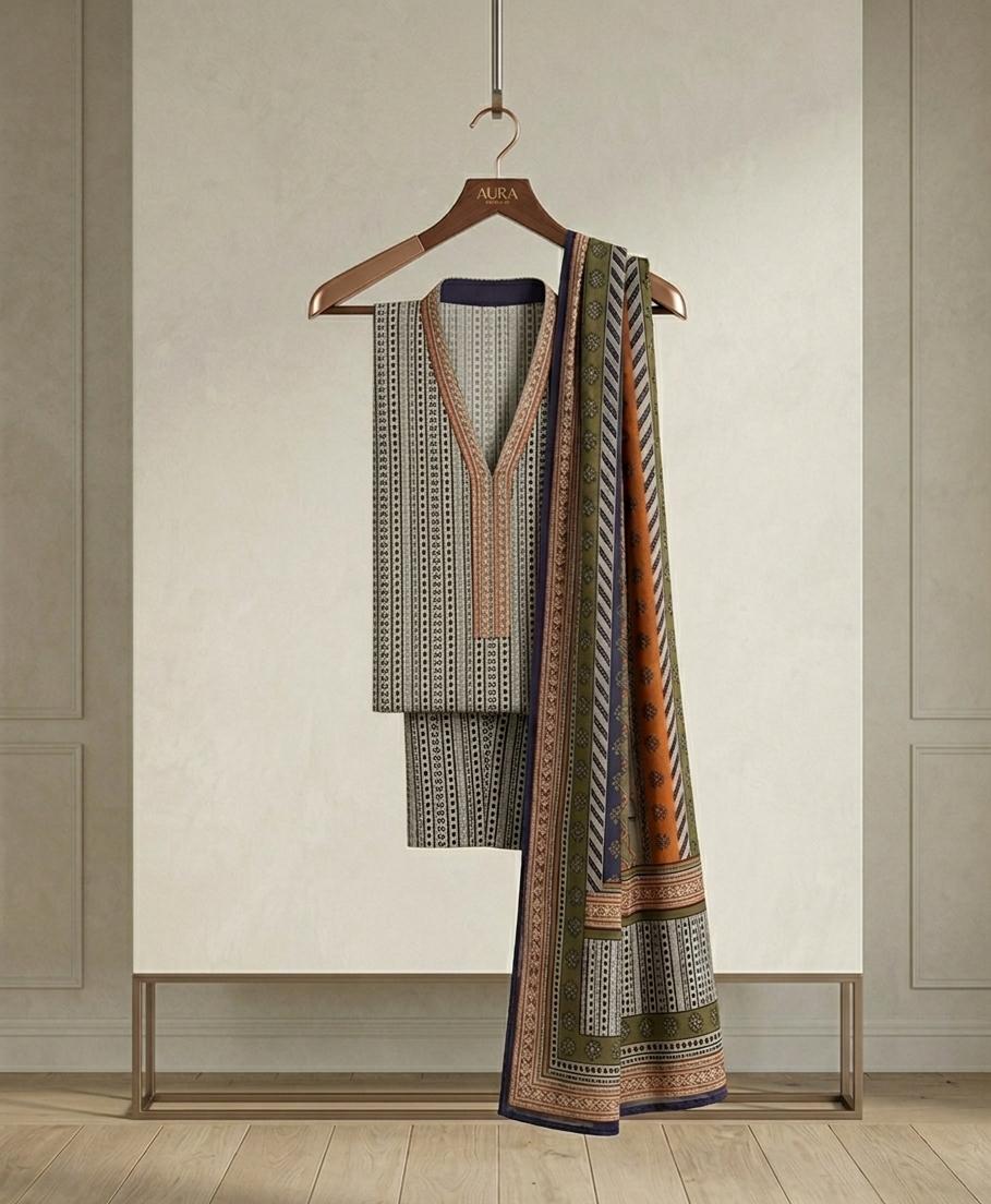 Monochrome Mosaic 3-Piece Stitched Ensemble