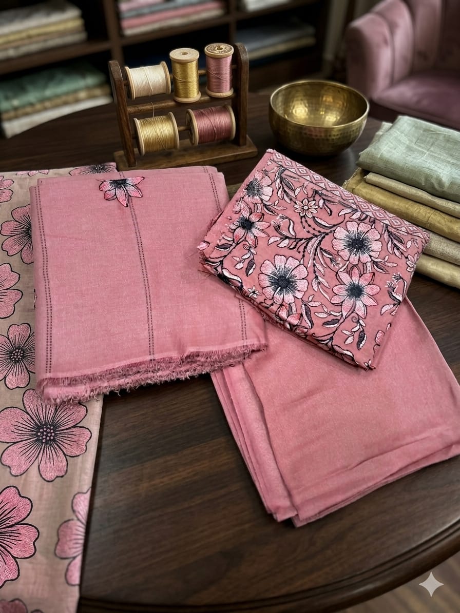 Folk Floral – Dusty Rose Embroidered Unstitched Three-Piece Suit